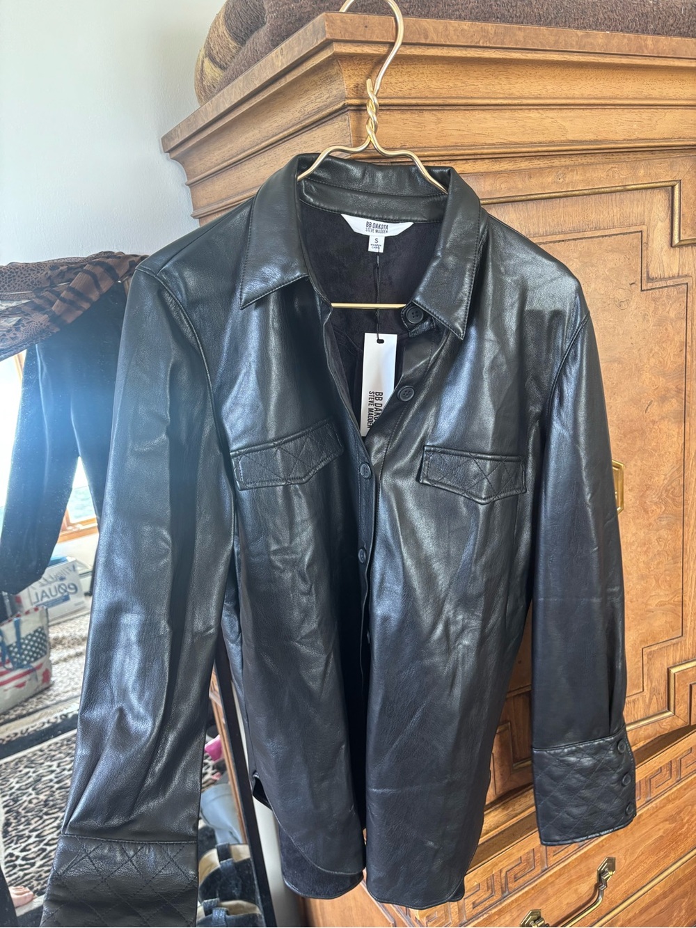 Steve Madden Black Leather Shirt Jacket